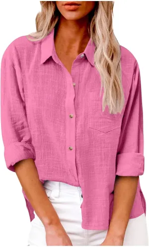 Ceboyel Women Long Sleeve Linen Shirts 2024 Button Down Summer Tops Cotton Gauze Trendy Blouse Dressy Causal Work Clothes
