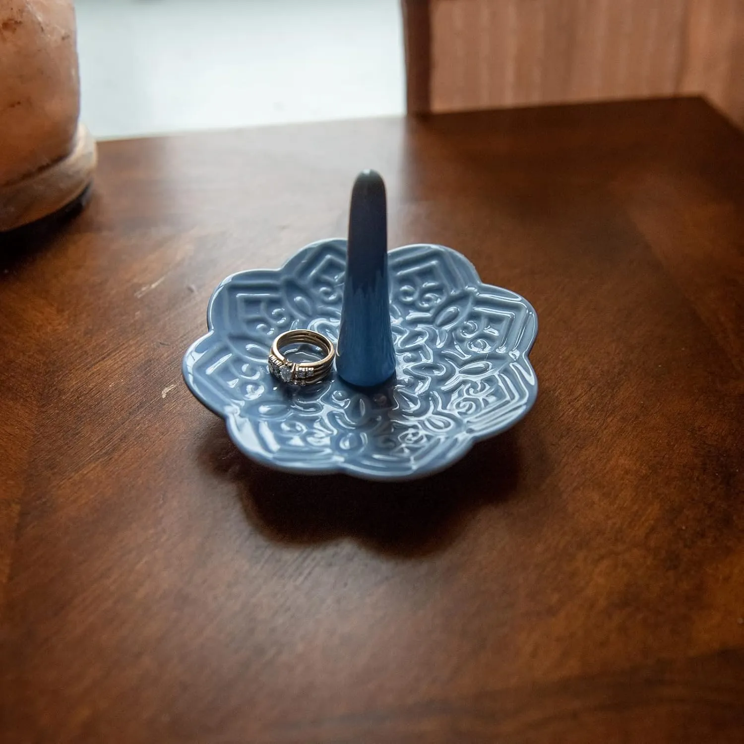 Ceramic Blue Mandala Ring Holder Decorative Jewelry Holder/Trinket Tray Engagement Christmas Wedding Birthday Gifts for Women