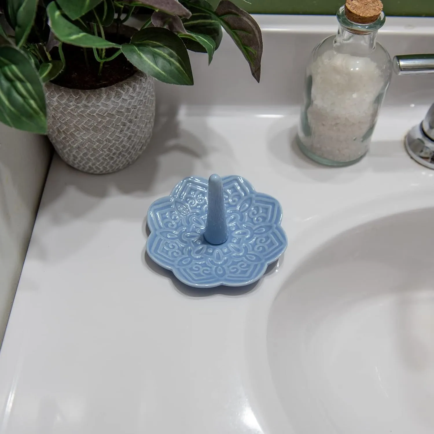 Ceramic Blue Mandala Ring Holder Decorative Jewelry Holder/Trinket Tray Engagement Christmas Wedding Birthday Gifts for Women