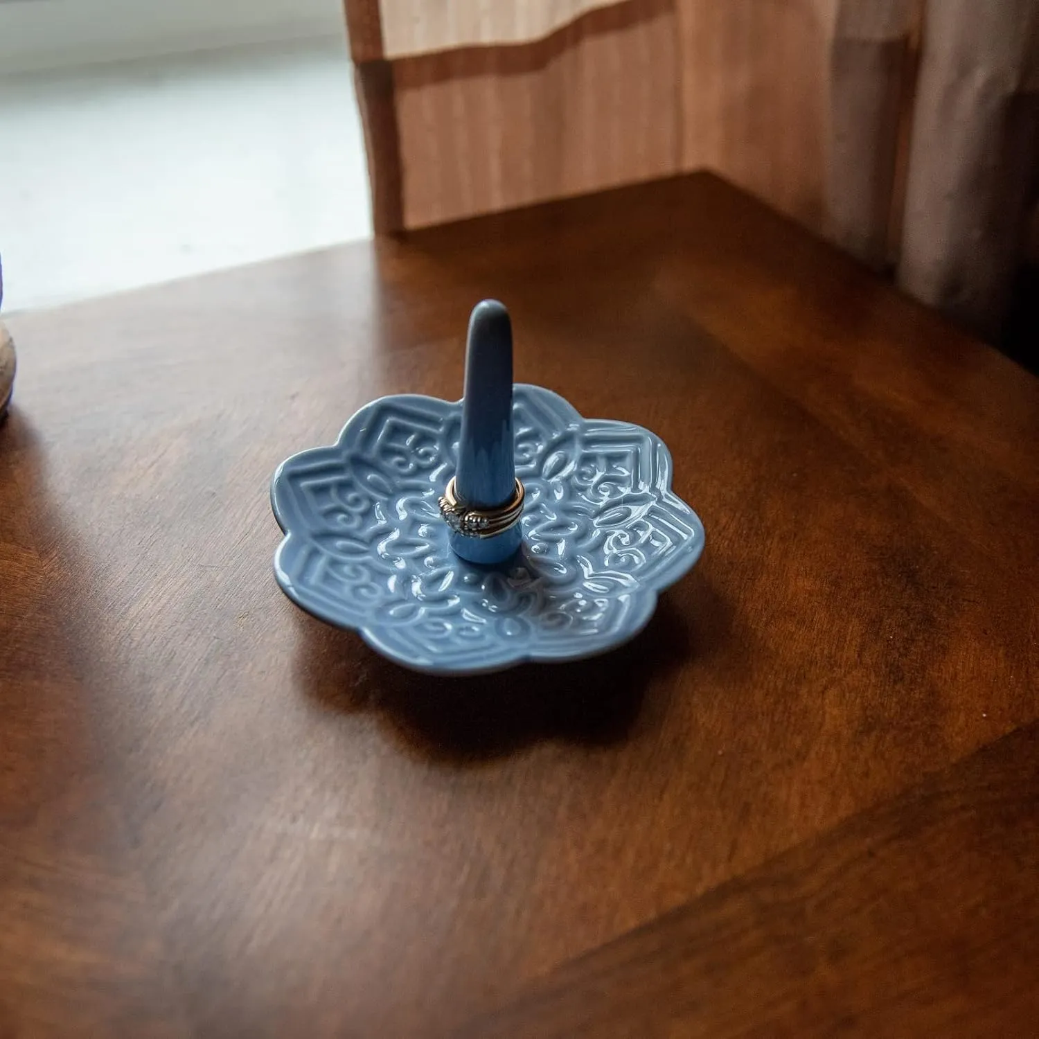 Ceramic Blue Mandala Ring Holder Decorative Jewelry Holder/Trinket Tray Engagement Christmas Wedding Birthday Gifts for Women