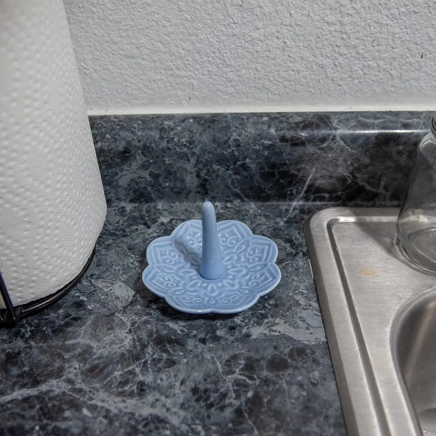 Ceramic Blue Mandala Ring Holder Decorative Jewelry Holder/Trinket Tray Engagement Christmas Wedding Birthday Gifts for Women