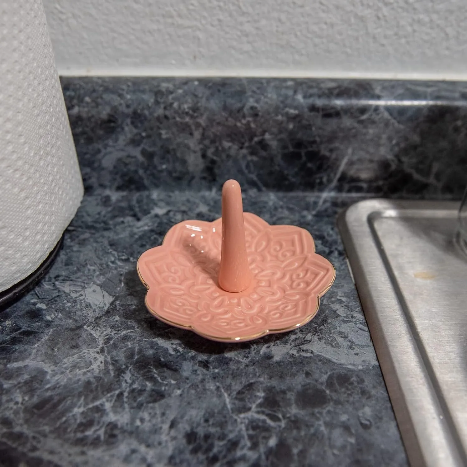 Ceramic Pink Mandala Jewelry Holder Decorative Ring Holder/Trinket Tray Valentine's Day Engagement Wedding Birthday Gifts for Women Her