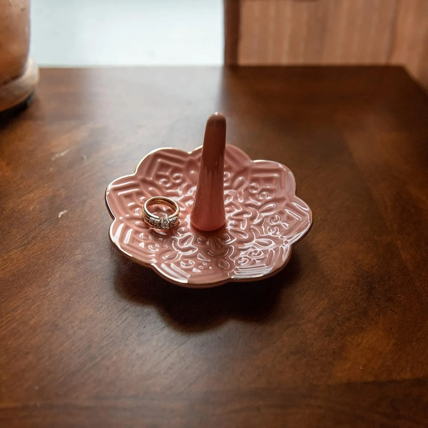 Ceramic Pink Mandala Jewelry Holder Decorative Ring Holder/Trinket Tray Valentine's Day Engagement Wedding Birthday Gifts for Women Her