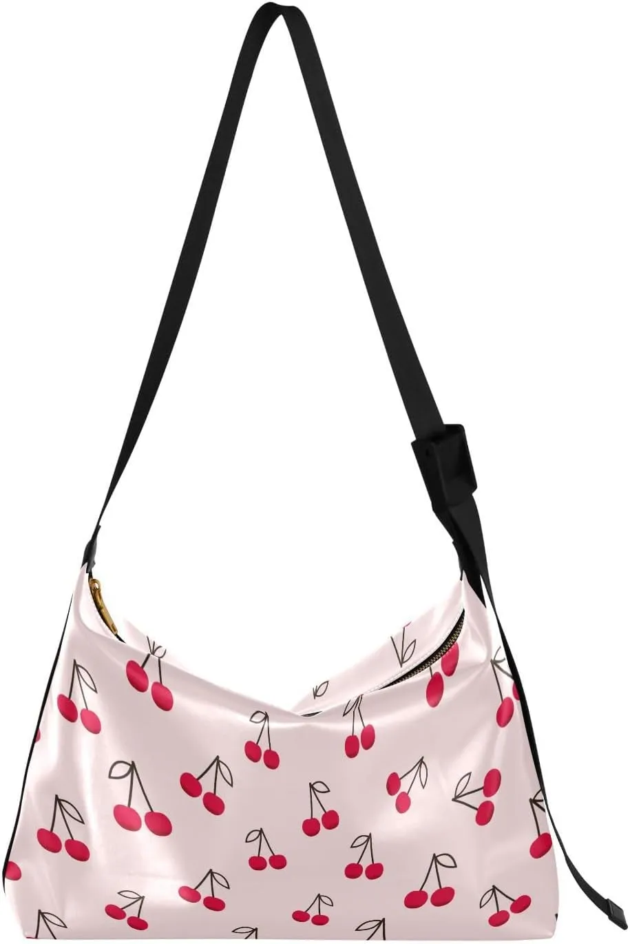 Cherry Fruit on Pink Background Hobo Crossbody Bags for Women Leather Large Shoulder Bag Cross Body Trendy Womens Tote Bags Handbag for Travel Shopping