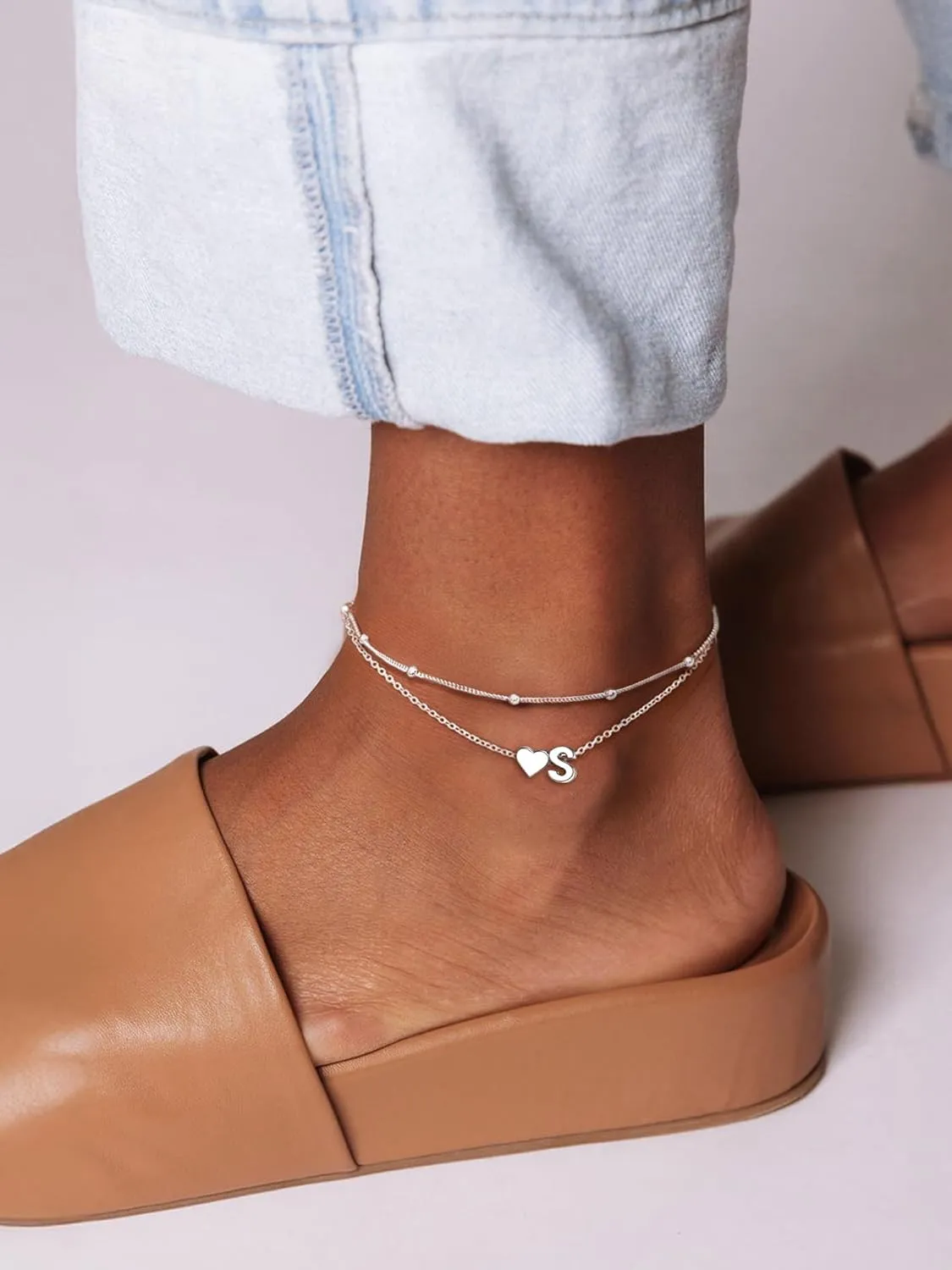 ChicSilver Sterling Silver Anklets for Women Hypoallergenic Womens Ankle Bracelets for Women Layered Heart Anklet With Initials Womens Anklets Jewelry for Mom Wife