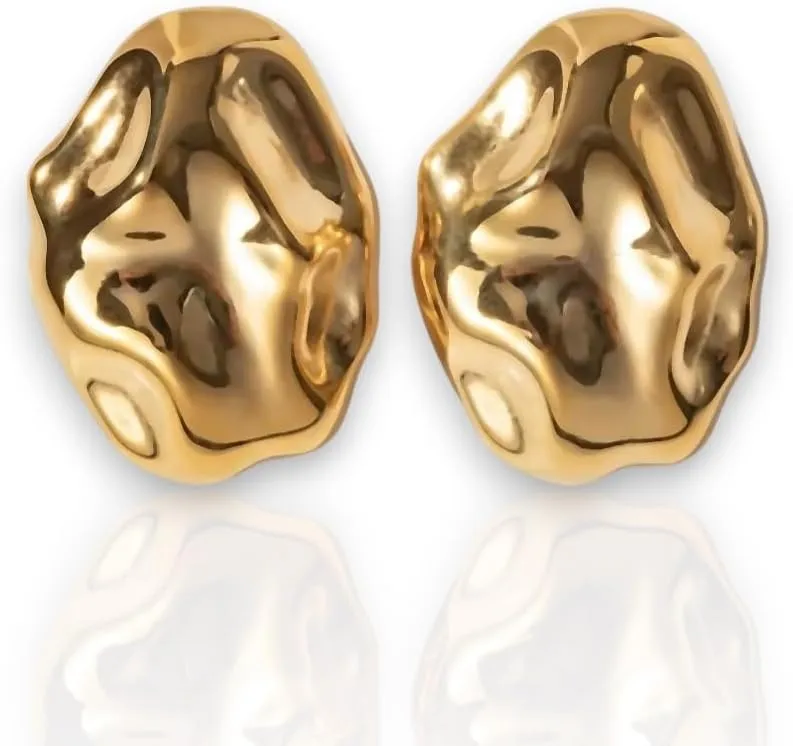 Chunky Gold Textured Earrings Trendy Minimalist Statement Vintage Jewelry