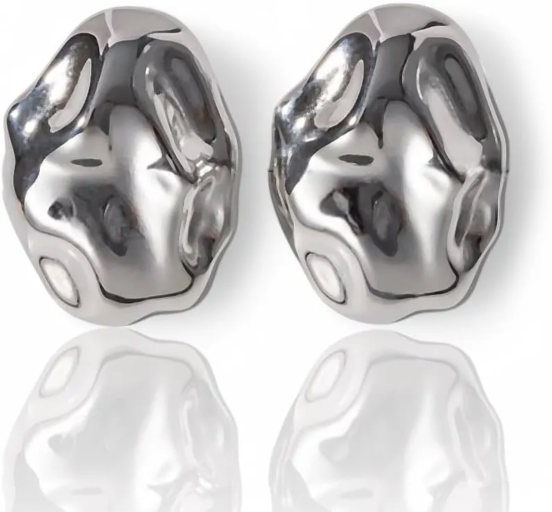 Chunky Silver Textured Earrings Trendy Minimalist Statement Vintage Jewelry