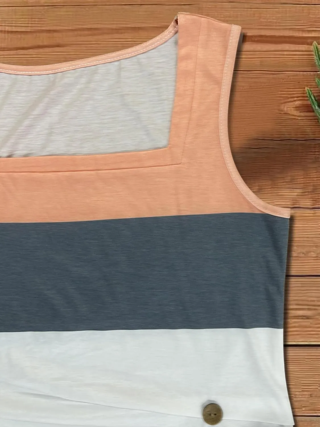 CHUNTIANRAN Color Block Ruched Button Square Collar Tank Top for Women Summer Tank Tee Casual Loose-Fit Sleeveless Shirt