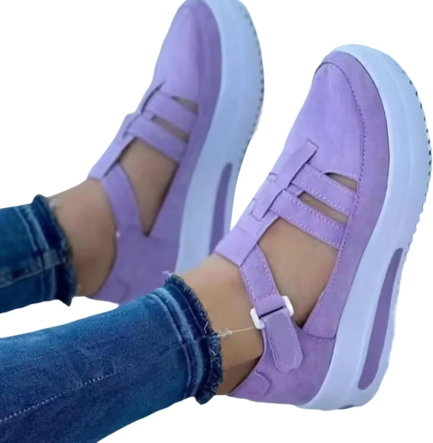 Closed Toe Sandals Women Womens Summer Casual Hollow Strappy Flat Buckle Strap Sneakers Trendy Slip on Canvas Flats Loafers Walking Out Breathable Platform Wedge Sandal On Orthopedic Shoes