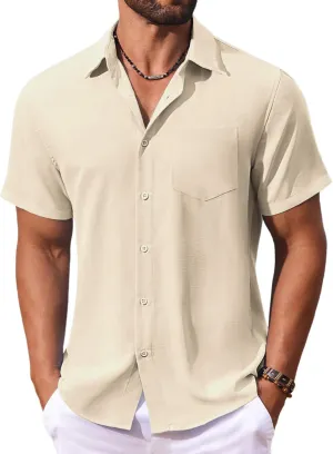 COOFANDY Men's Button Down Shirts Short Sleeve Casual Summer Shirts Beach Wedding Shirt with Pocket