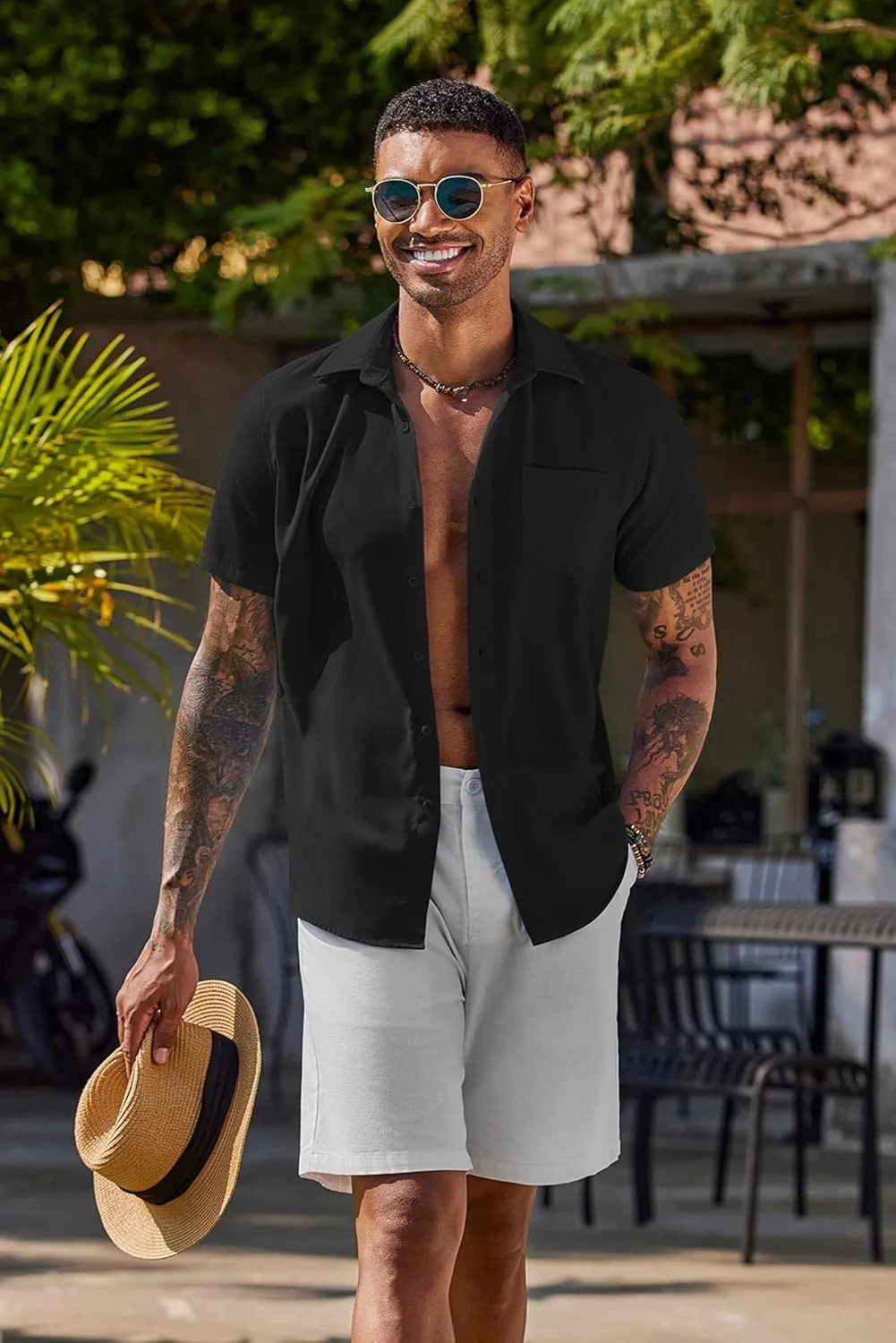 COOFANDY Men's Button Down Shirts Short Sleeve Casual Summer Shirts Beach Wedding Shirt with Pocket