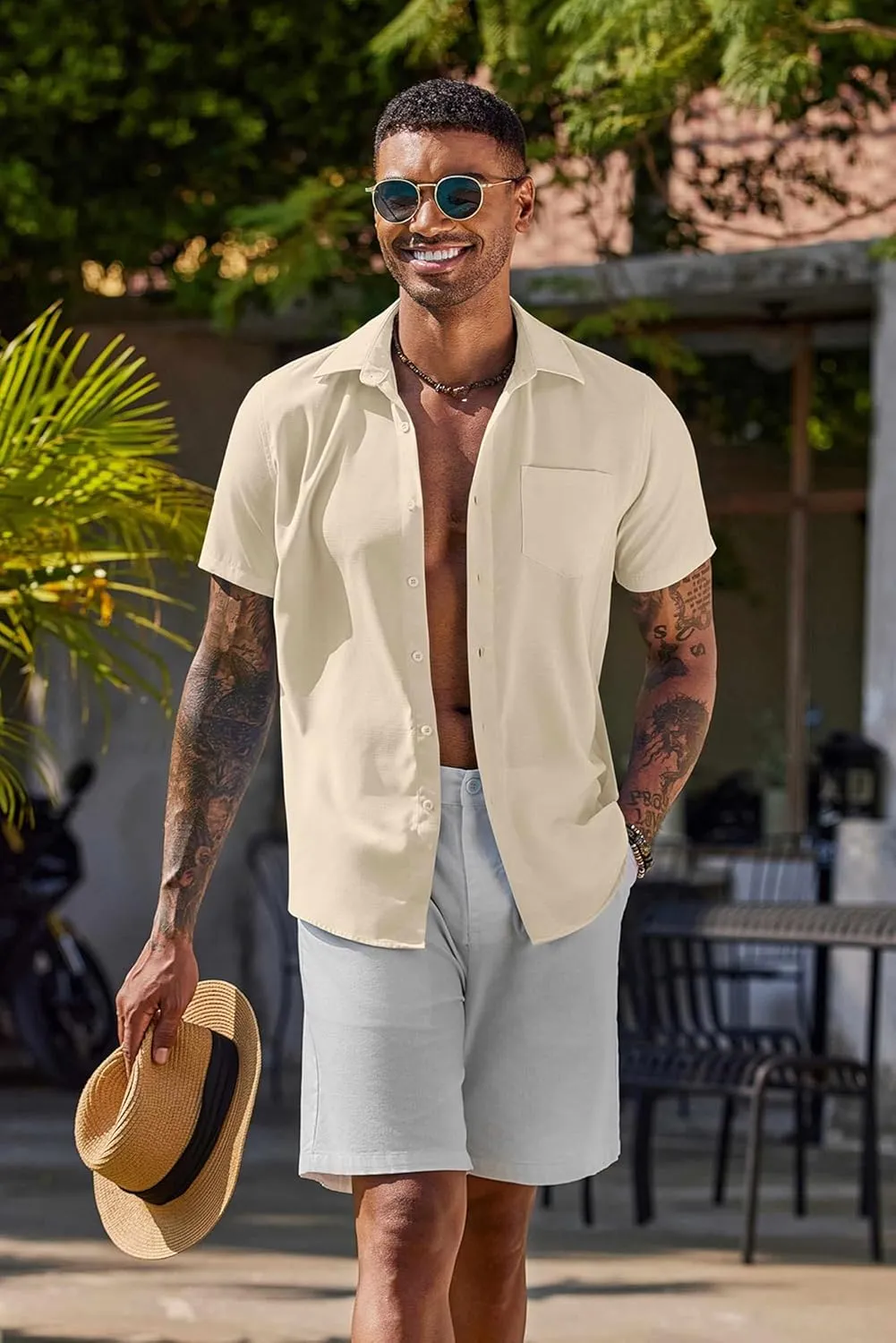 COOFANDY Men's Button Down Shirts Short Sleeve Casual Summer Shirts Beach Wedding Shirt with Pocket