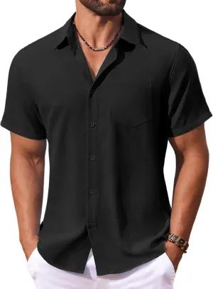 COOFANDY Men's Button Down Shirts Short Sleeve Casual Summer Shirts Beach Wedding Shirt with Pocket