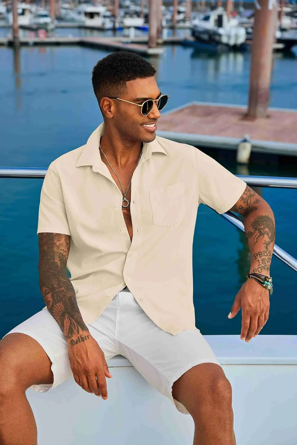 COOFANDY Men's Button Down Shirts Short Sleeve Casual Summer Shirts Beach Wedding Shirt with Pocket