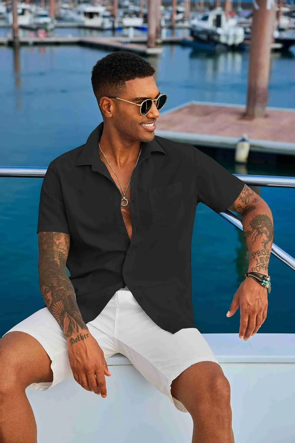 COOFANDY Men's Button Down Shirts Short Sleeve Casual Summer Shirts Beach Wedding Shirt with Pocket