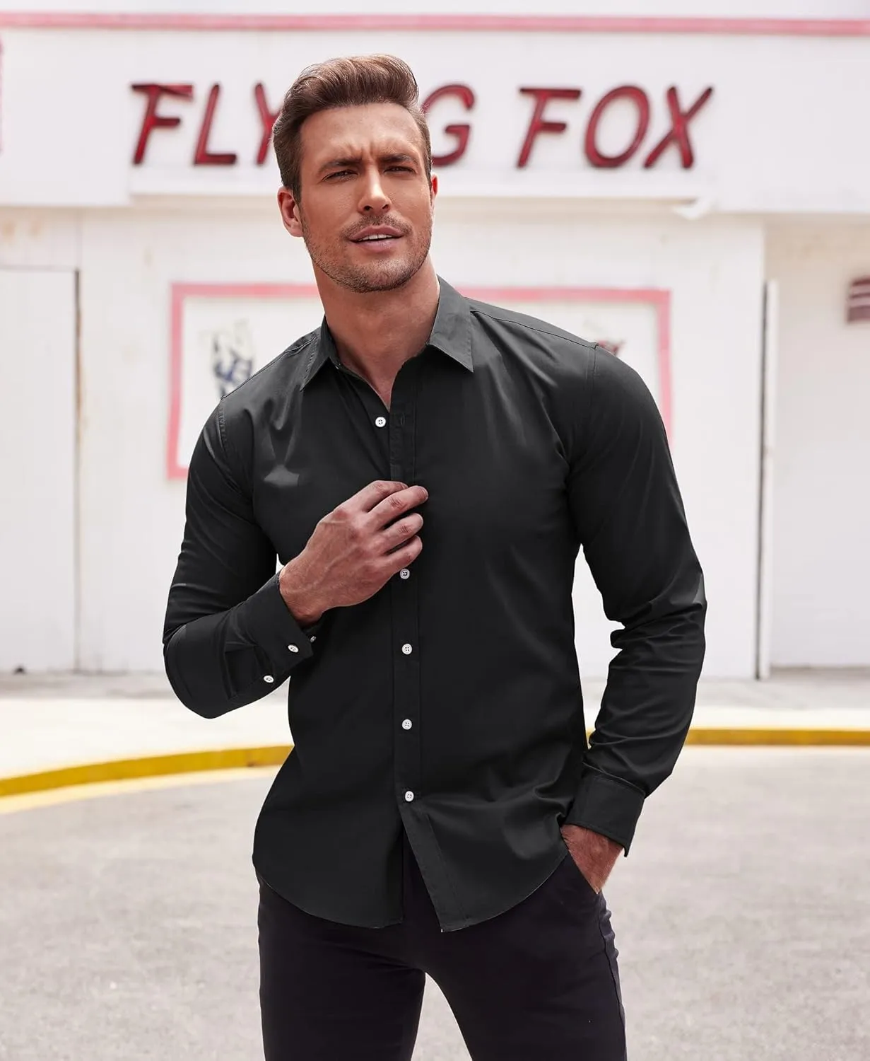 COOFANDY Mens Casual Button Down Shirts Long Sleeve Untucked Shirts for Men Stretch Dress Shirt