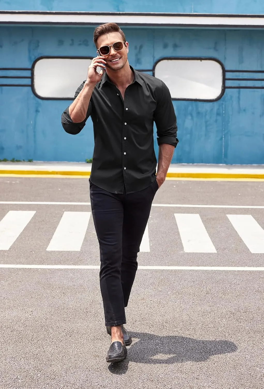 COOFANDY Mens Casual Button Down Shirts Long Sleeve Untucked Shirts for Men Stretch Dress Shirt