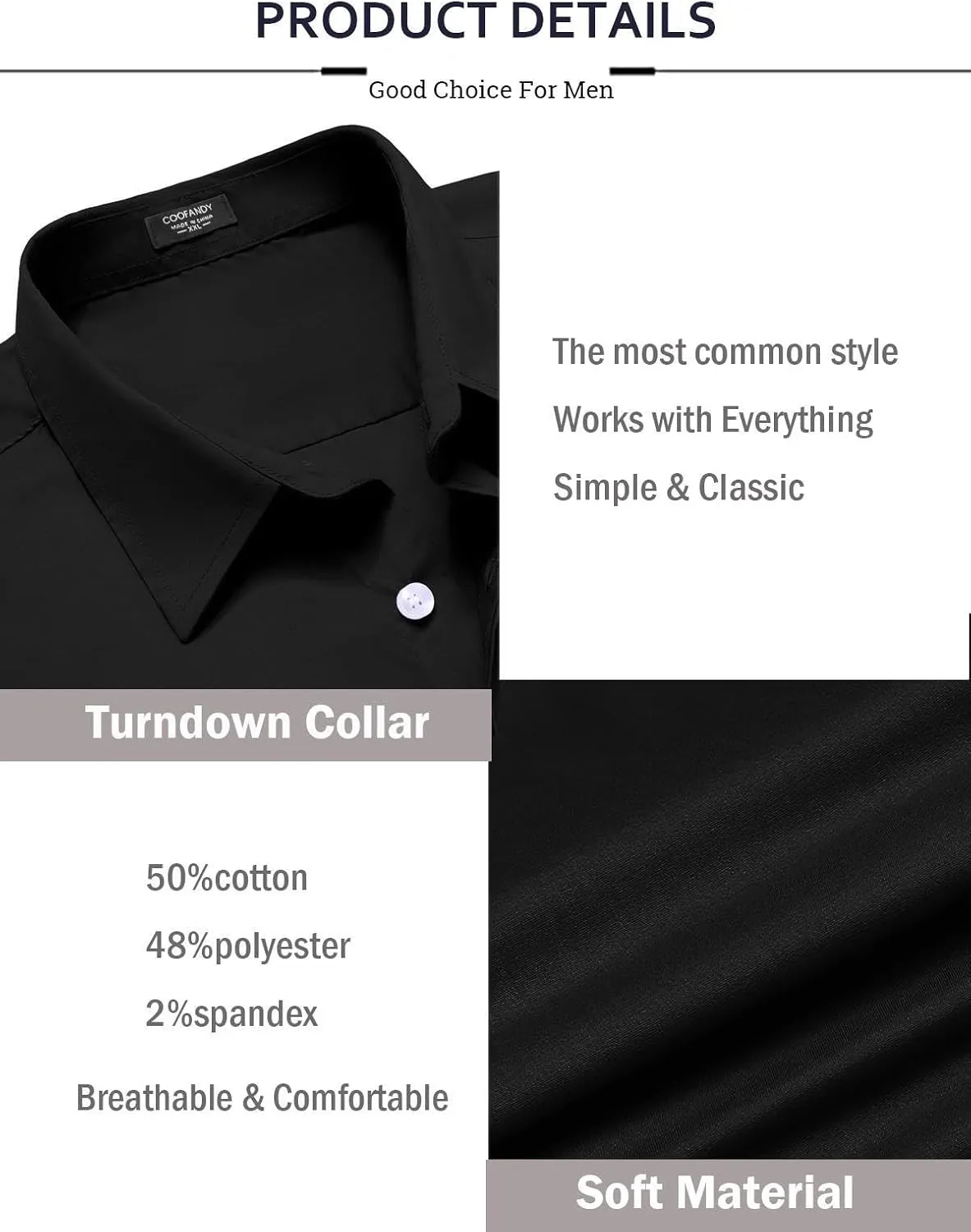 COOFANDY Mens Casual Button Down Shirts Long Sleeve Untucked Shirts for Men Stretch Dress Shirt