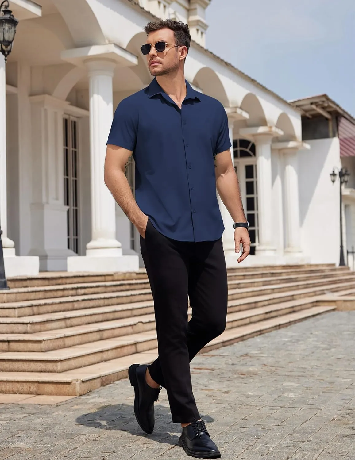 COOFANDY Mens Dress Shirts Button Down Short Sleeve Shirt Summer Shirts Business Casual Wedding Shirt