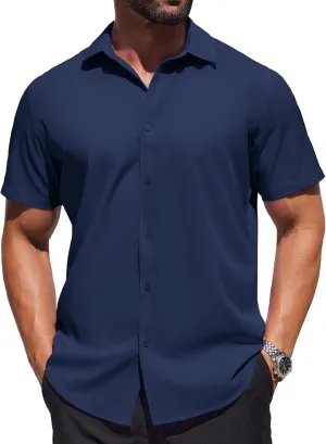 COOFANDY Mens Dress Shirts Button Down Short Sleeve Shirt Summer Shirts Business Casual Wedding Shirt