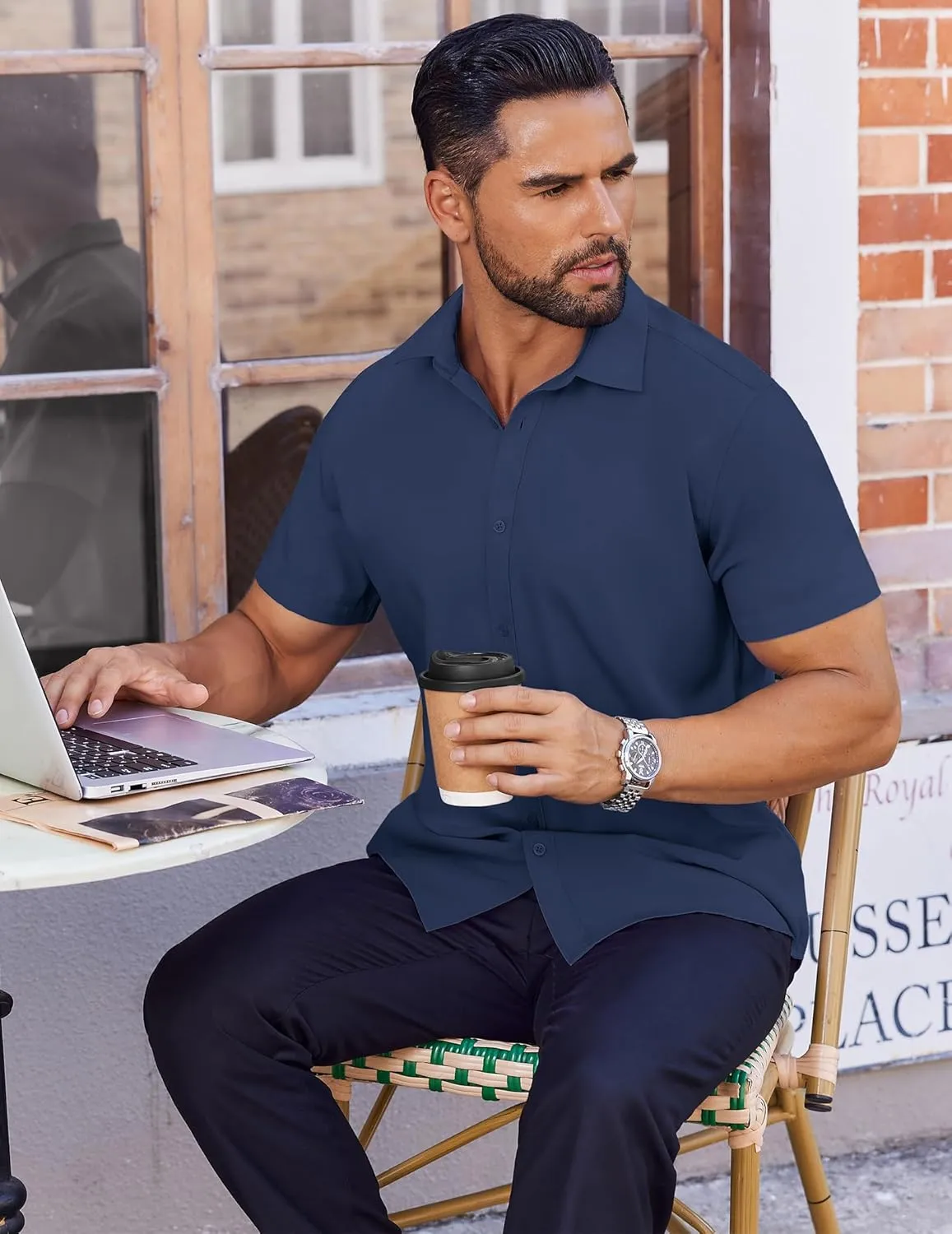 COOFANDY Mens Dress Shirts Button Down Short Sleeve Shirt Summer Shirts Business Casual Wedding Shirt