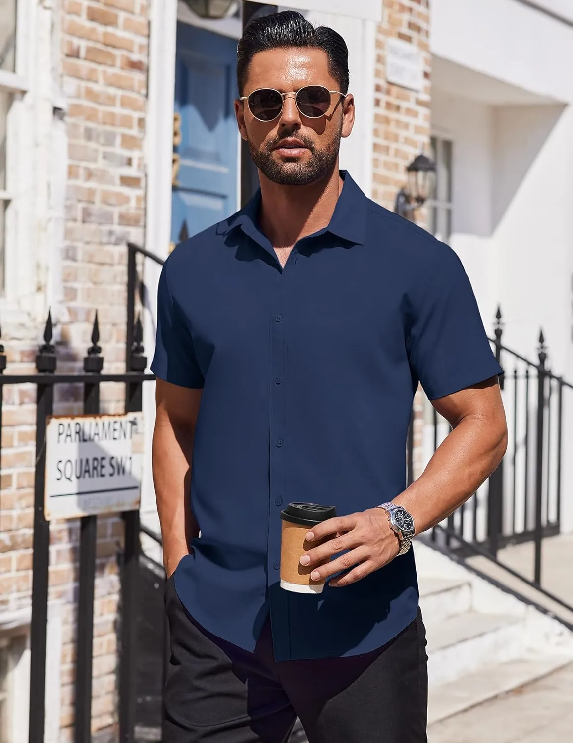 COOFANDY Mens Dress Shirts Button Down Short Sleeve Shirt Summer Shirts Business Casual Wedding Shirt