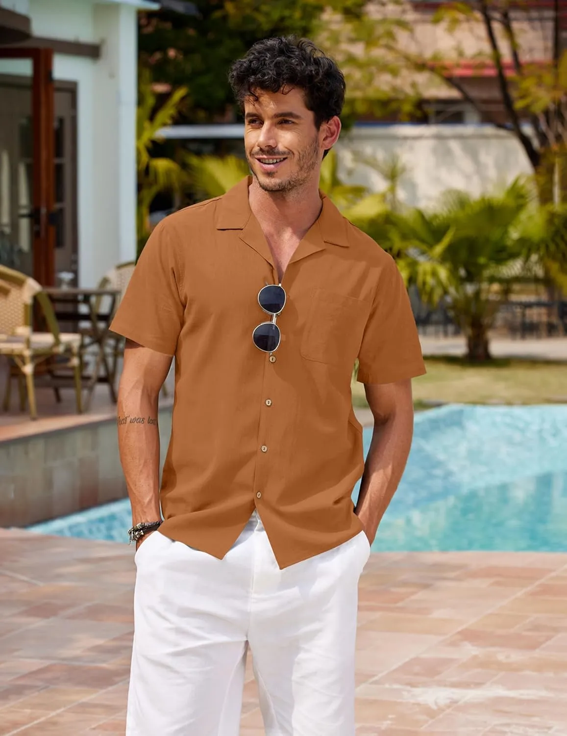 COOFANDY Mens Hawaiian Shirt Short Sleeve Buttoon Down Shirts Casual Tropical Floral Summer Linen Shirts