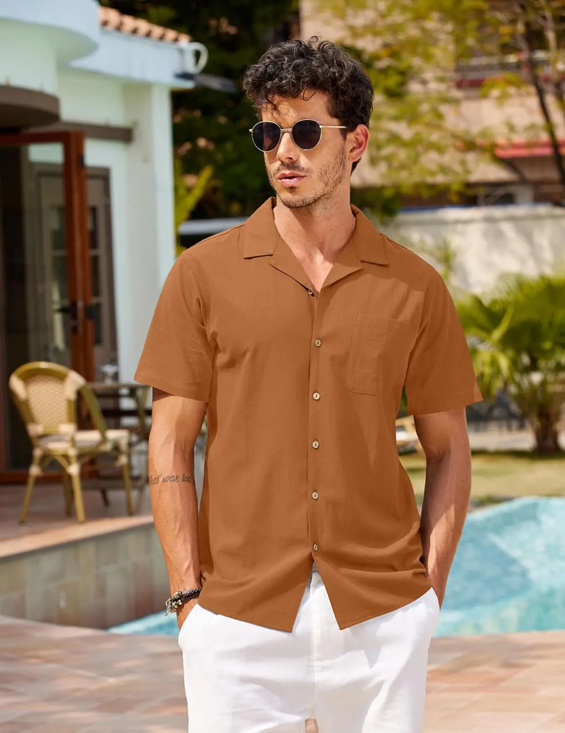 COOFANDY Mens Hawaiian Shirt Short Sleeve Buttoon Down Shirts Casual Tropical Floral Summer Linen Shirts