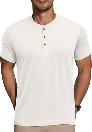 COOFANDY Men's Henley Shirts Short Sleeve Casual Basic Tee Summer Button Henley Soild T Shirts