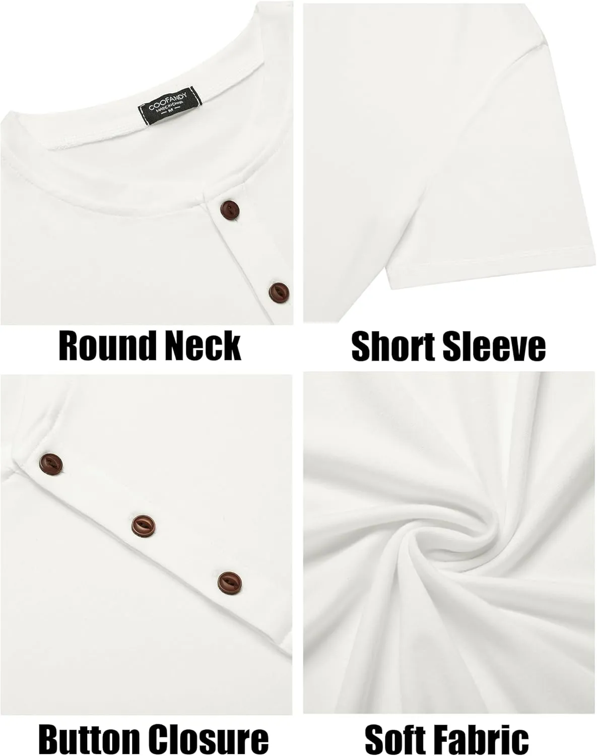 COOFANDY Men's Henley Shirts Short Sleeve Casual Basic Tee Summer Button Henley Soild T Shirts