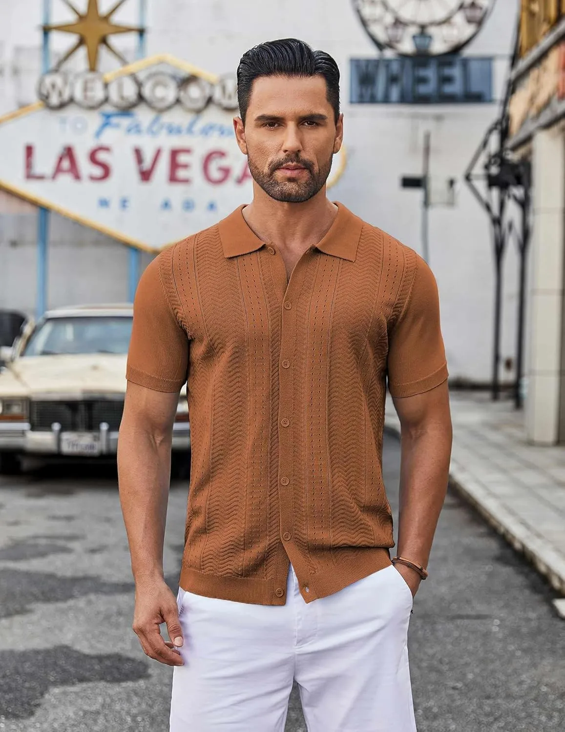 COOFANDY Mens Knit Button Down Shirt Short Sleeve Summer Casual Shirts Vintage Beach Vacation Shirts