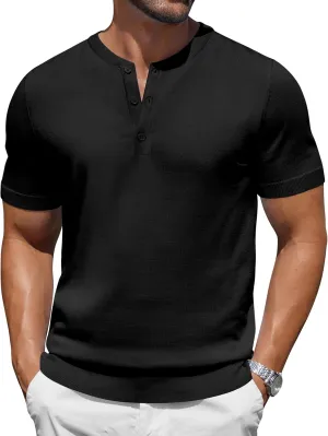 COOFANDY Men's Knit Henley Shirts Short Sleeve Casual Basic Tee Summer Button Soild T Shirts
