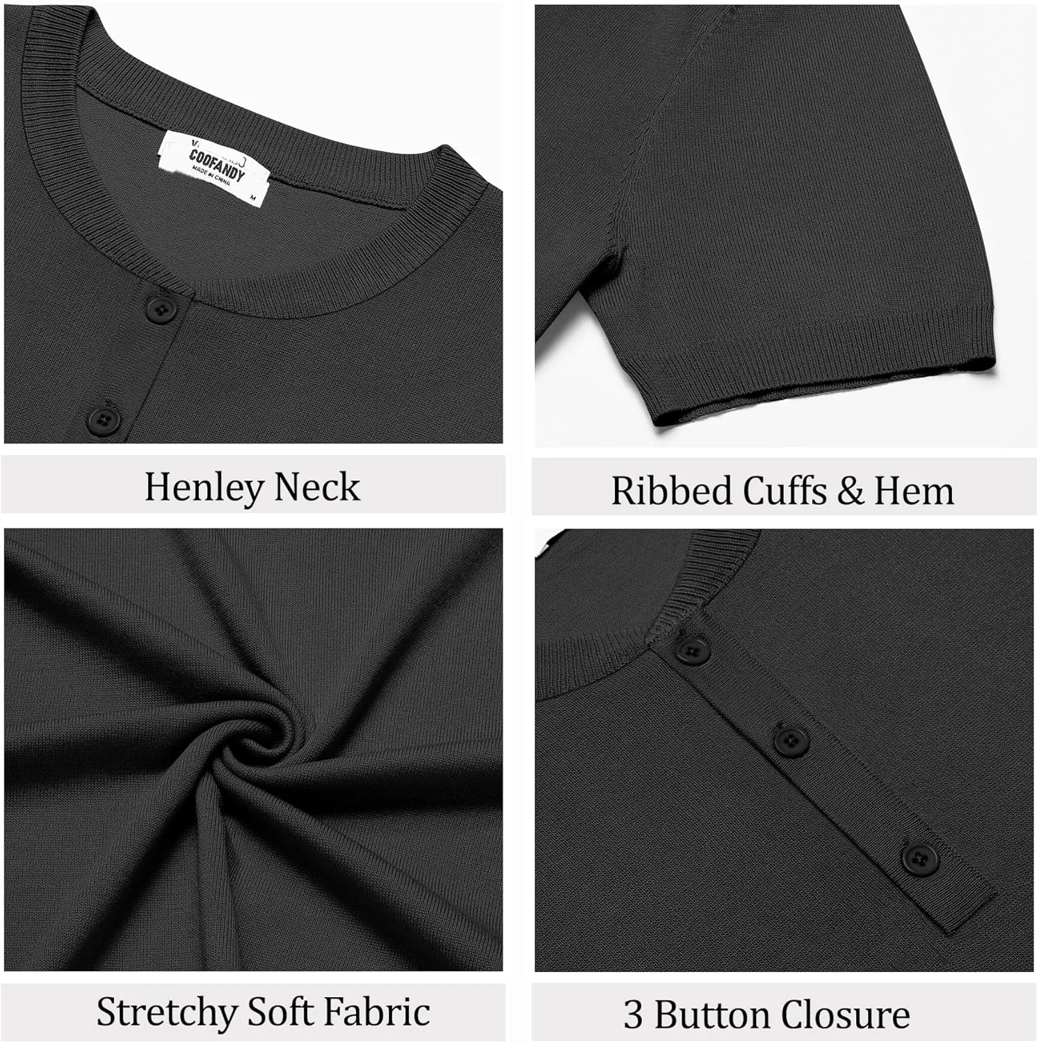 COOFANDY Men's Knit Henley Shirts Short Sleeve Casual Basic Tee Summer Button Soild T Shirts