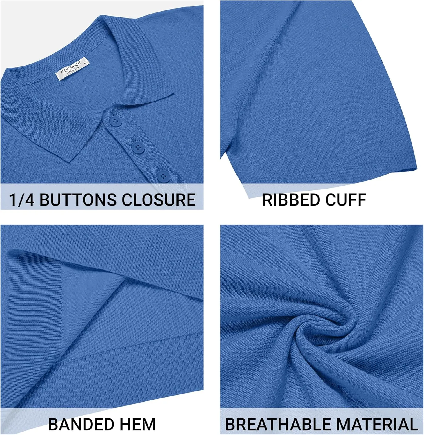 COOFANDY Mens Knit Polo Shirts Casual Short Sleeve Button Down Polo Shirt Classic Golf Shirts