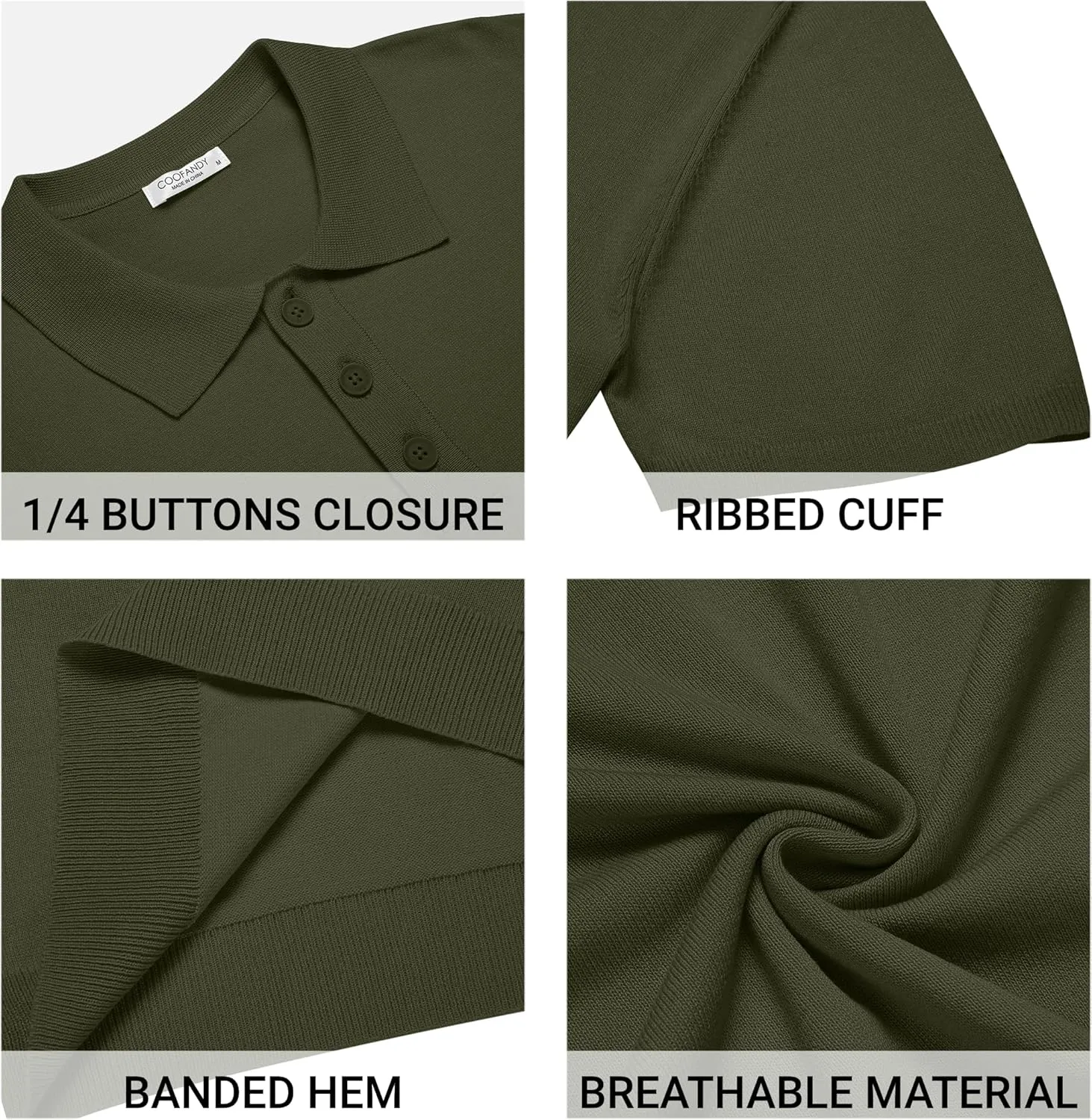 COOFANDY Mens Knit Polo Shirts Casual Short Sleeve Button Down Polo Shirt Classic Golf Shirts