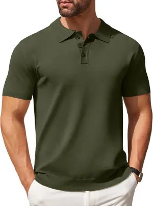 COOFANDY Mens Knit Polo Shirts Casual Short Sleeve Button Down Polo Shirt Classic Golf Shirts