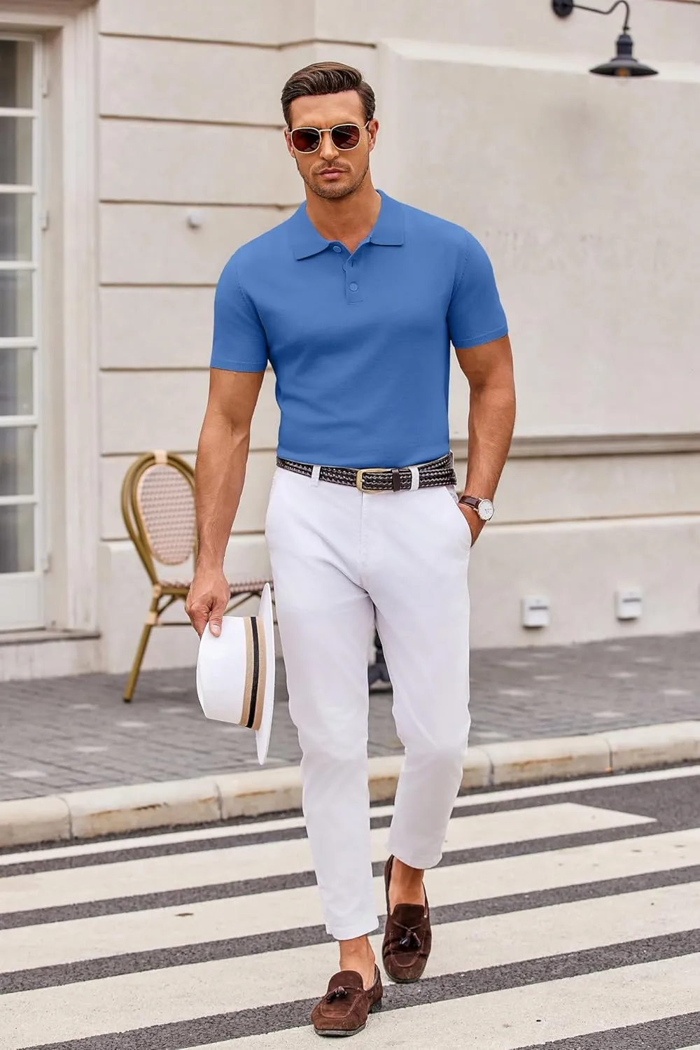 COOFANDY Mens Knit Polo Shirts Casual Short Sleeve Button Down Polo Shirt Classic Golf Shirts