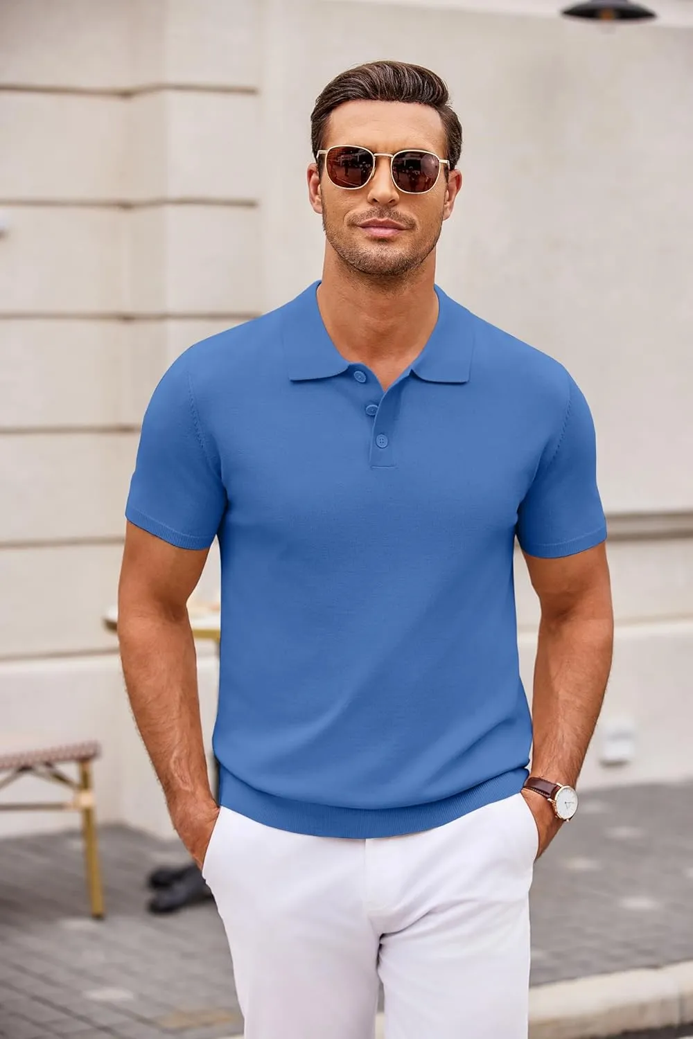 COOFANDY Mens Knit Polo Shirts Casual Short Sleeve Button Down Polo Shirt Classic Golf Shirts