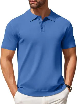 COOFANDY Mens Knit Polo Shirts Casual Short Sleeve Button Down Polo Shirt Classic Golf Shirts