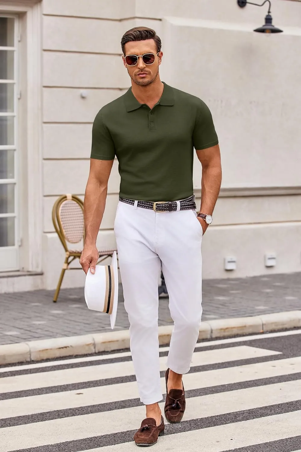 COOFANDY Mens Knit Polo Shirts Casual Short Sleeve Button Down Polo Shirt Classic Golf Shirts