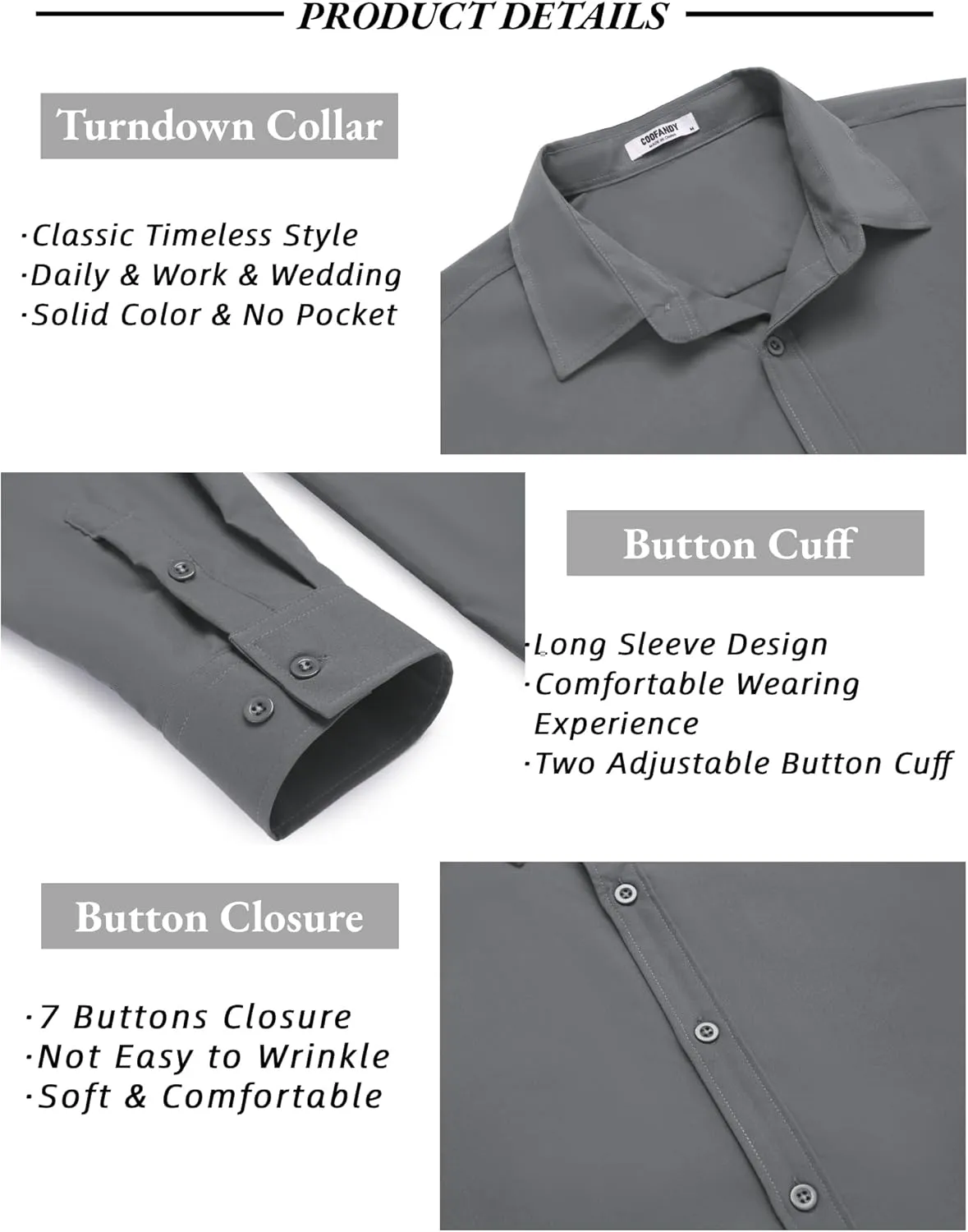 COOFANDY Men's Long Sleeve Button Down Shirts Casual Untucked Dress Shirt Summer Beach Wedding Shirts