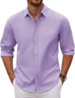 COOFANDY Men's Long Sleeve Button Down Shirts Casual Untucked Dress Shirt Summer Beach Wedding Shirts