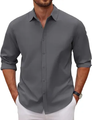 COOFANDY Men's Long Sleeve Button Down Shirts Casual Untucked Dress Shirt Summer Beach Wedding Shirts