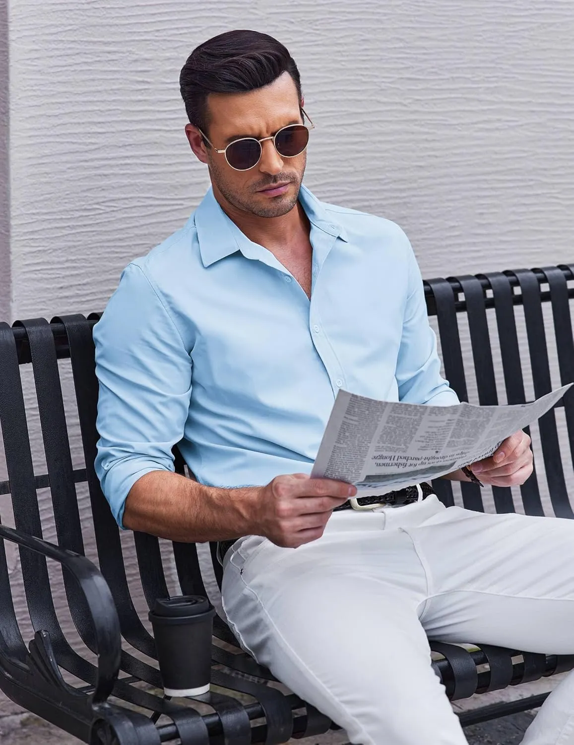 COOFANDY Men's Long Sleeve Button Down Shirts Casual Untucked Dress Shirt Summer Beach Wedding Shirts