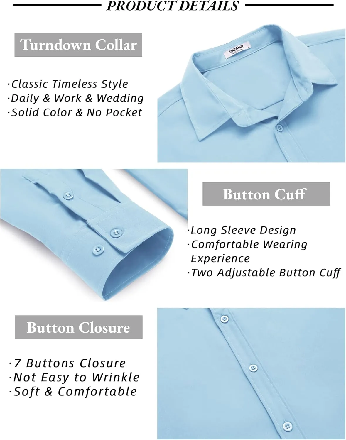 COOFANDY Men's Long Sleeve Button Down Shirts Casual Untucked Dress Shirt Summer Beach Wedding Shirts