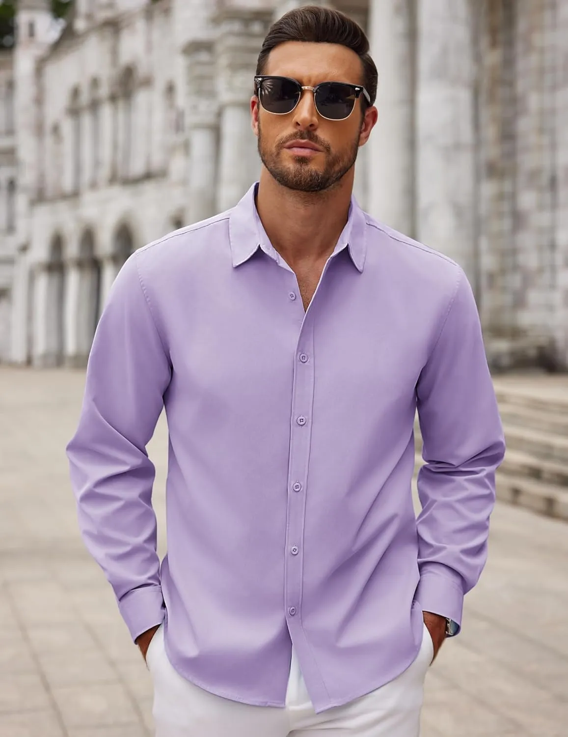COOFANDY Men's Long Sleeve Button Down Shirts Casual Untucked Dress Shirt Summer Beach Wedding Shirts
