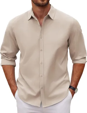 COOFANDY Men's Long Sleeve Button Down Shirts Casual Untucked Dress Shirt Summer Beach Wedding Shirts