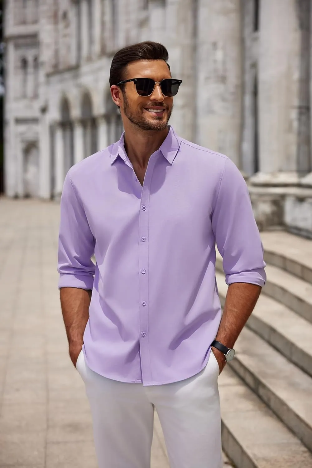 COOFANDY Men's Long Sleeve Button Down Shirts Casual Untucked Dress Shirt Summer Beach Wedding Shirts
