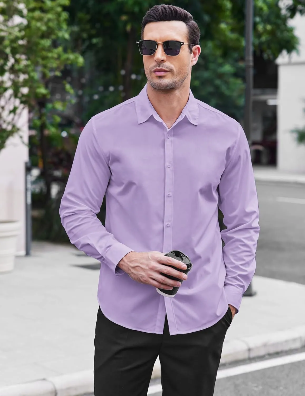 COOFANDY Men's Long Sleeve Button Down Shirts Casual Untucked Dress Shirt Summer Beach Wedding Shirts