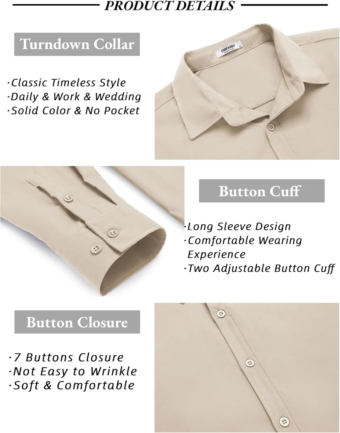 COOFANDY Men's Long Sleeve Button Down Shirts Casual Untucked Dress Shirt Summer Beach Wedding Shirts